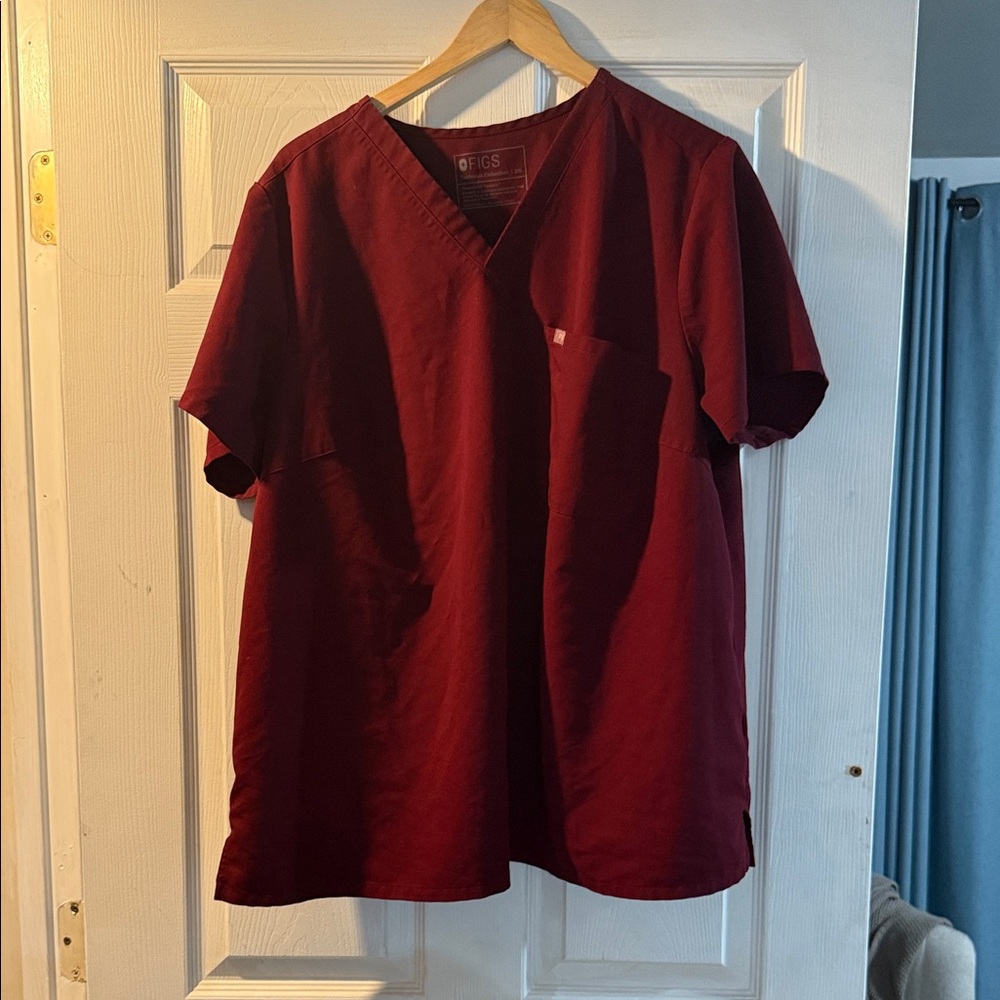 Figs Women's Burgundy V-Neck Scrub Top
